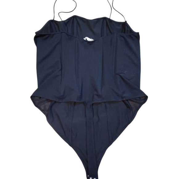 Good American Black Mesh Panel Corset Thong Bodysuit Size 6 - Picture 4 of 5
